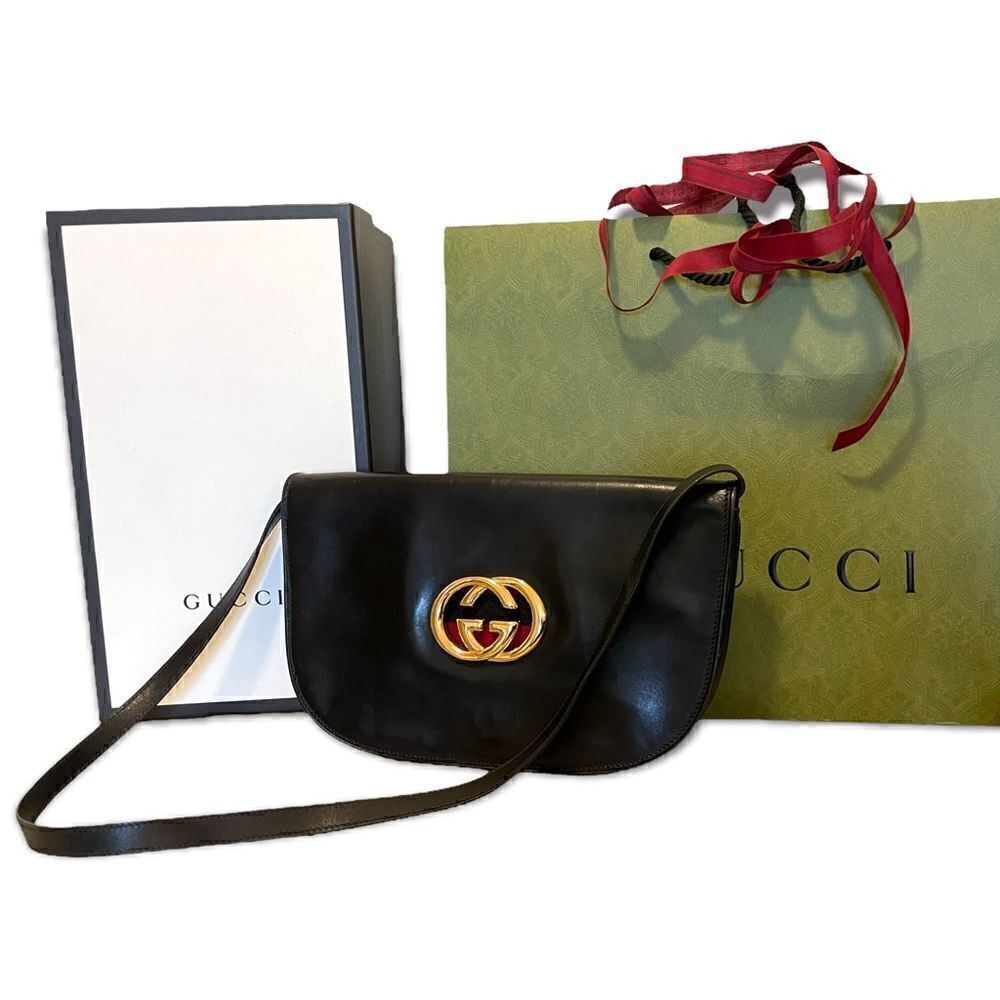 ❤️SOLD❤️GUCCI Italy black leather blondie clutch-shoulder bag circa 1970’s